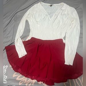 Elegant White and Red Skirt Set